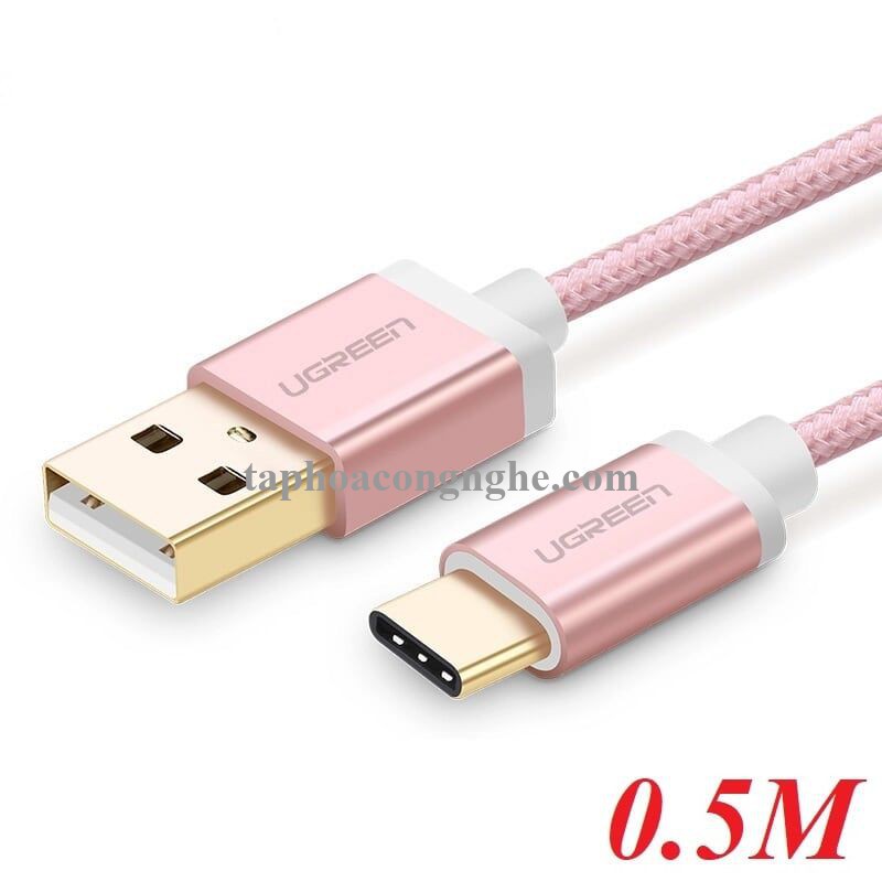 Ugreen 20865 0.5M màu Hồng Dây USB 2.0 sang Type-C đầu nhôm dây bọc vinyl US174 30020865